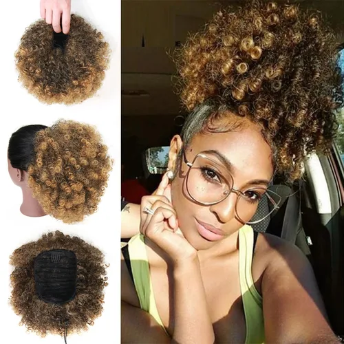 Vista 14 de Extensión de cola de caballo afro con cordón para mujeres negras, extensión de cola de caballo corta afro rizada, moño de cola de caballo rizada