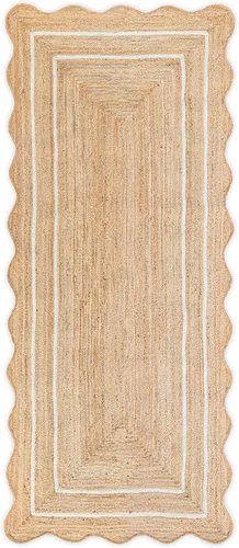 Vista 15 de Alfombra de yute natural ondulada con borde festoneado de Weaving Village, alfombra bohemia de yute para entrada, alfombra de pasillo estilo granja
