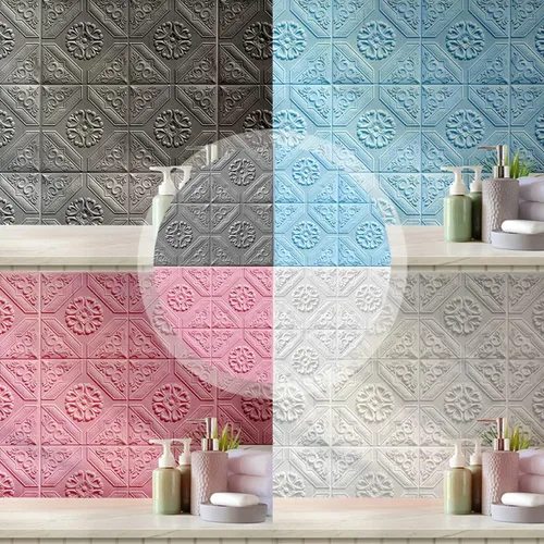 Vista 4 de ECYC Ltd 10 paneles de pared de espuma 3D autoadhesivos de 13.78 x 13.78 x 0.12 pulgadas, paneles de pared de flores 3D para despegar y pegar