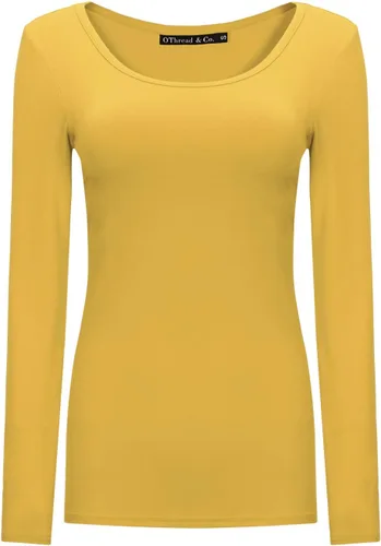 Vista 43 de OThread & Co. Camiseta de manga larga con cuello redondo para mujer, capa básica, de elastano Albaricoque