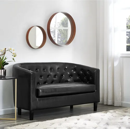 Vista 8 de Naomi Home Emma - Sofá biplaza moderno, sofá biplaza de piel sintética con cojines de felpa, marco de madera maciza, diseño capitonado, tapicería a