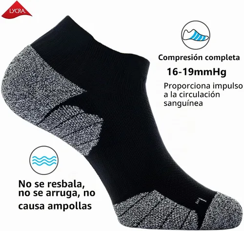 Vista 3 de CWVLC - Calcetines deportivos, hasta el tobillo, de compresión, acolchados, unisex, paquete variado 3 pares negro