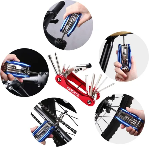 Vista 2 de YBEKI Kit de reparación de neumáticos de bicicleta con mini bomba de 210 PSI y multiherramienta 10 en 1 Incluye rompedor de cadena, parches sin