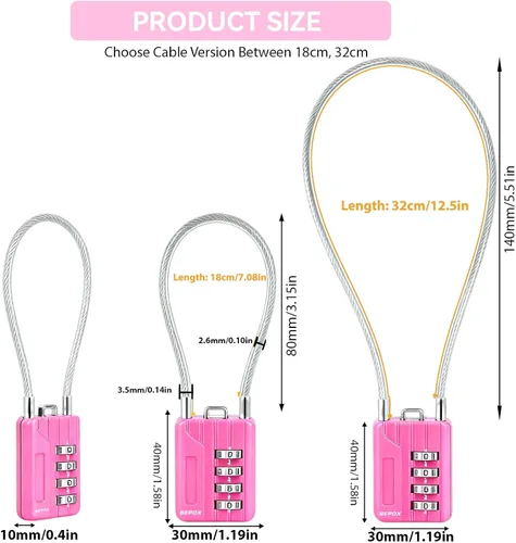Vista 8 de SEPOX® Candado de combinación de 4 dígitos reiniciable, cable compacto de acero de vinilo de 7.1 in, bloqueo multiusos para casillero de gimnasio