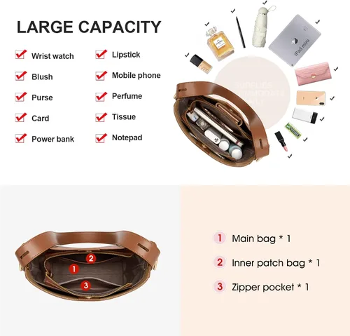 Vista 5 de Cnoles Bolso de mano de cuero para mujer, bolso de mano, bolso de hombro Hobo