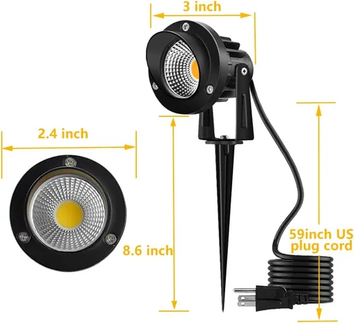 Vista 4 de Romwish Focos LED de paisaje de 120 V, focos exteriores de 10 W para patio, luz blanca cálida de 3000 K, luz de punto de 120 V CA con pico