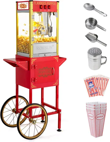 Vista 10 de Máquina de palomitas de maíz ROVSUN con carrito, ruedas y hervidor de 8 onzas, hace hasta 32 tazas, máquina de palomitas con cuchara para palomitas