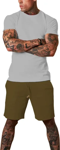 Vista 4 de Redqenting Pantalones cortos deportivos casuales para hombre de 8 pulgadas con bolsillos, pantalones cortos deportivos con cordón, pantalones cortos