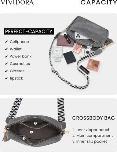 Vista 5 de Vividora Bolsos cruzados pequeños para mujer, a la moda, de cuero vegano, con correa ancha ajustable para guitarra
