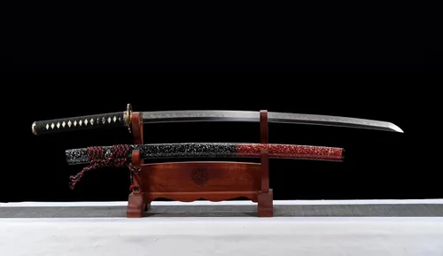 Vista 3 de 41'' Handmade Japanese Katana Sword T10 Steel — Clay-Tempered Dragon-Claw Hamon, Hand-Polished Blade, Pure Copper Engraved Mountings, Real Rayskin
