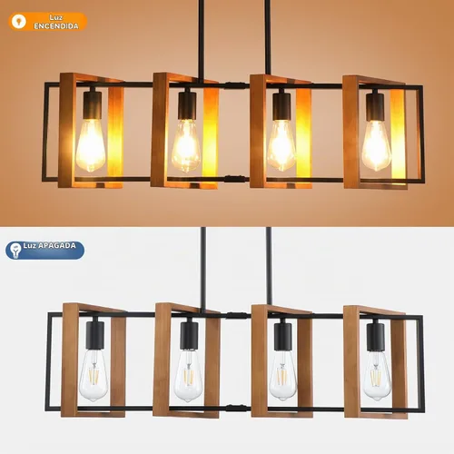 Vista 5 de Iluminación de isla de cocina de 35.4", lámpara de araña de 4 luces para comedor estilo granja, iluminación colgante moderna en negro, luces