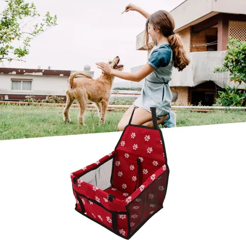 Vista 4 de Drfeify Asiento de coche para perro rojo transpirable, reforzador de reposabrazos, portátil, impermeable, fácil de limpiar