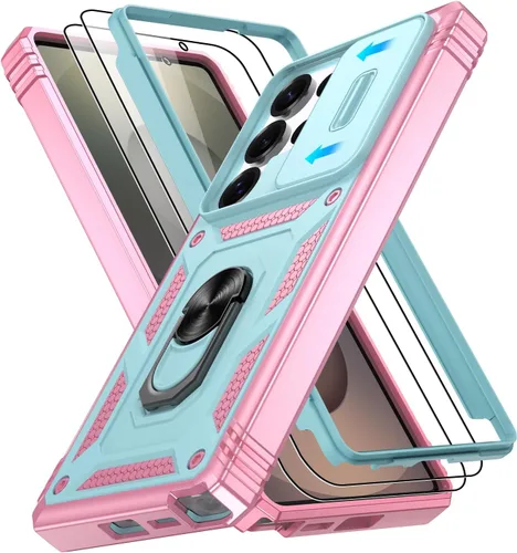 Vista 195 de Gritup Funda para Google Pixel 6 con cubierta deslizante para cámara y protector de pantalla (2 unidades), soporte de anillo giratorio 360°, funda