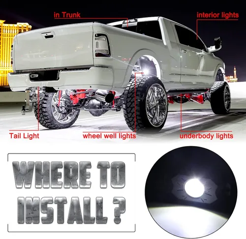 Vista 2 de Kit de luces LED blancas, impermeables, 6000 K, blanco puro, 12 vainas, luz de neón LED para camión, barco, automóvil, ATV, UTV, luces de plataforma