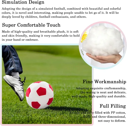Vista 3 de zhidiloveyou Bola de fútbol de felpa de 9 pulgadas, almohada de fútbol de felpa regalo de fútbol para niños, rojo-blanco