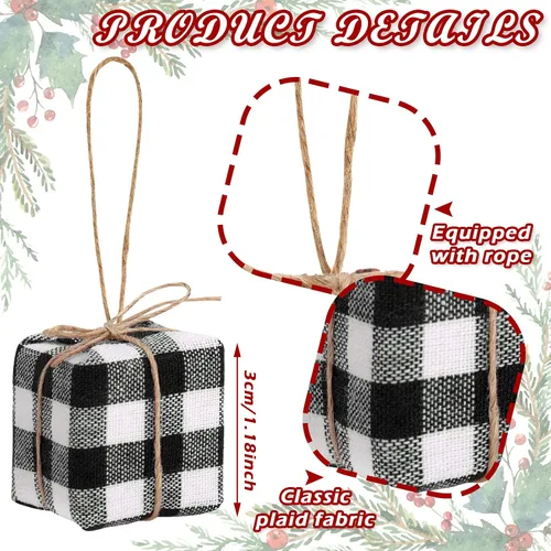 Vista 3 de Chivao 24 piezas de adornos para árbol de Navidad, mini regalos para manualidades, adornos en miniatura con cuadros de búfalo, adornos colgantes