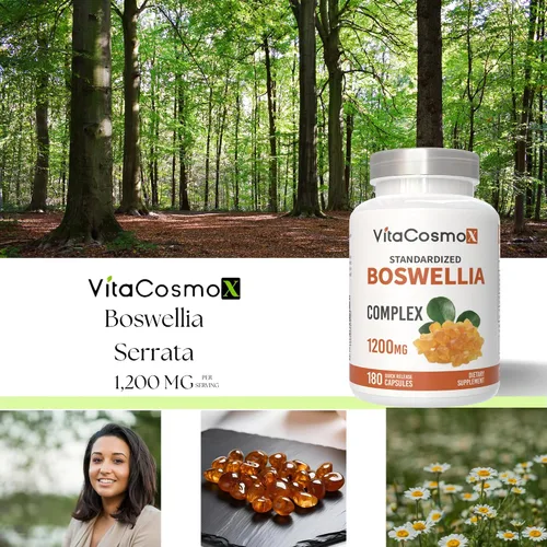 Vista 6 de Boswellia Serrata 1200 mg con 4 mg de pimienta negra BioPerine por porción, 180 cápsulas vegetarianas, sin OMG y sin gluten