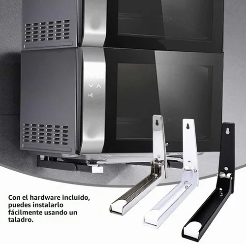 Vista 9 de Soporte de montaje para microondas, soporte plegable retráctil para horno de microondas montado en la pared, soporte para accesorios de cocina