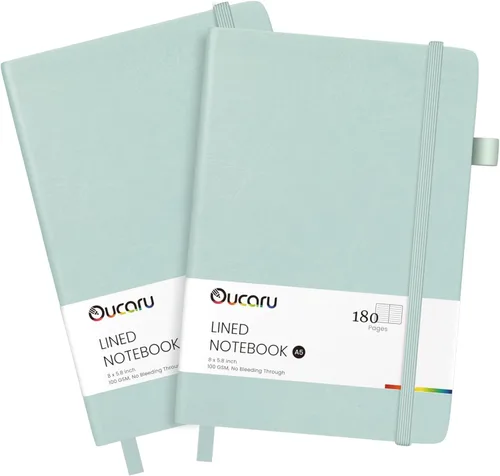 Vista 24 de Oucaru Cuaderno rayado, paquete de 4, 180 páginas, diarios A5 para escribir, papel grueso de 100 GSM, cuadernos pequeños diarios para mujeres