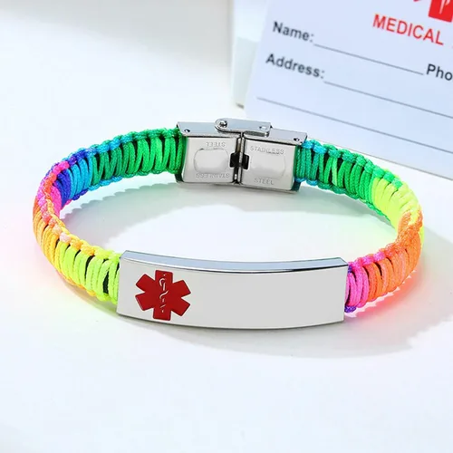 Vista 5 de Pulsera personalizada de identificación de alerta media color arco iris