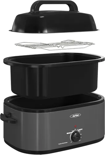Vista 10 de Sunvivi Horno Asador Eléctrico de 22 Cuartos para Pavo con Tapa, Asadores Eléctricos con Bandeja Extraíble, Asador Grande, Tapa Visible