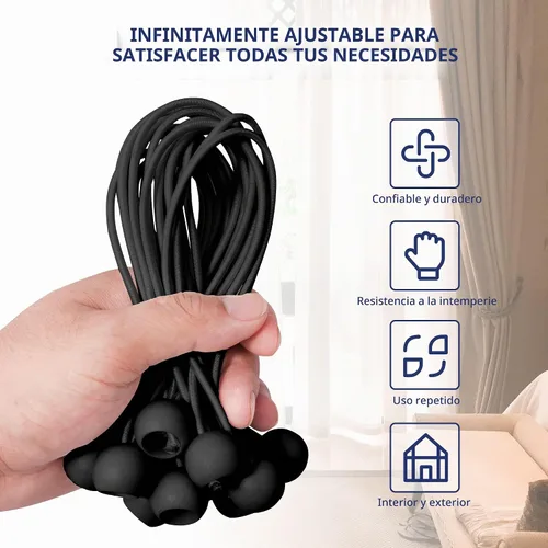 Vista 2 de Cuerdas elásticas de bolas de 6 pulgadas, correa elástica resistente a los rayos UV, cordón de amarre reutilizable con bolas, cables para interiores