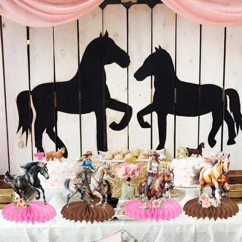 Vista 6 de Centros de mesa de panal de abeja de vaquera, centros de mesa 3D de doble cara para mesas, suministros de fiesta de cumpleaños de vaquera occidental