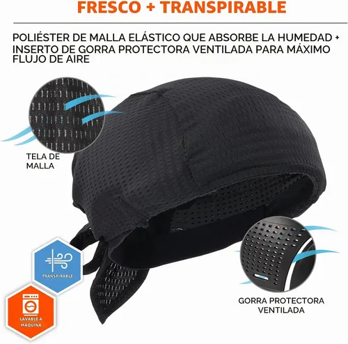 Vista 5 de Ergodyne Skullerz 8948 Mesh Do Rag Bandana y Bump Cap Inserto con Flexión Mejorada, Negro
