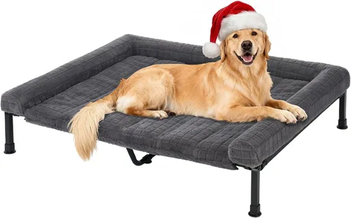 Vista 8 de Veehoo Cama Elevada para Perros de Tamaño Grande con Cojín Reforzado de Felpa Esponjosa, Cama Sofá Ortopédica Lavable para Perros, Catre Elevado