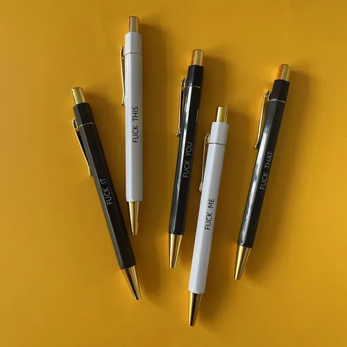 Vista 7 de Juego de 5 bolígrafos divertidos, Swear Word Daily Pen Set, bolígrafos de tinta negra de 0.039 pulgadas, bolígrafo de servicio al cliente, juego
