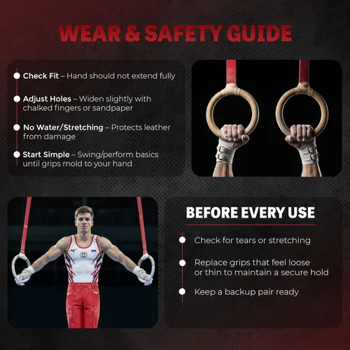Vista 7 de Reisport Puños de gimnasia para hombre, de cuero duradero, para anillos de gimnasia para hombres y niños, equipo de gimnasia y accesorios