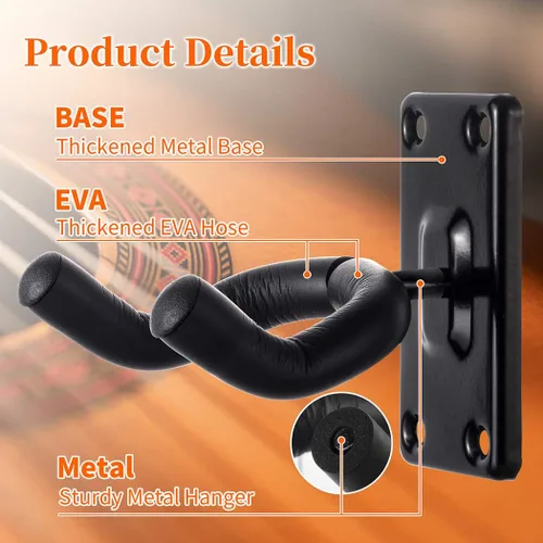 Vista 5 de Soporte de pared para guitarra, gancho de soporte de metal negro para guitarras