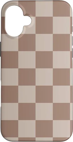 Vista 22 de Funda para iPhone 16 marrón con diseño de cuadros grandes, color beige estético marrón