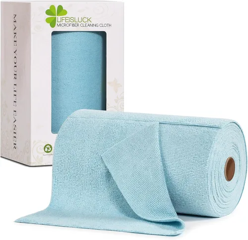Vista 10 de Paquete de 65 toallas de microfibra en un rollo de 10 x 10 pulgadas, reutilizables, lavables, paños de microfibra de papel, trapos absorbentes