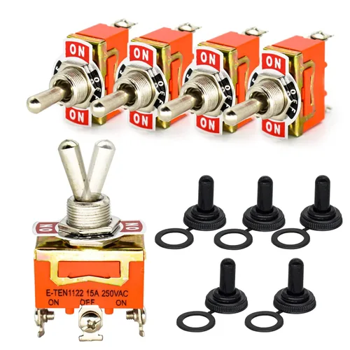 Vista 8 de 5Pack 6 Pin Waterproof Toggle Switch 3 Position ON-Off-ON 30A 12VDC/15A 250VAC Marine DPDT Toggle Switch with Weatherproof Boot Cap Cover for Car