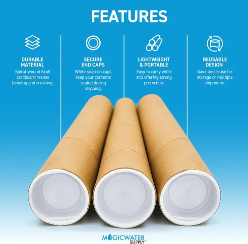 Vista 2 de MagicWater Supply Tubo de correo – 1.5 pulgadas x 12 pulgadas – Kraft – Paquete de 2 – para envío y almacenamiento de carteles, artes, manualidades