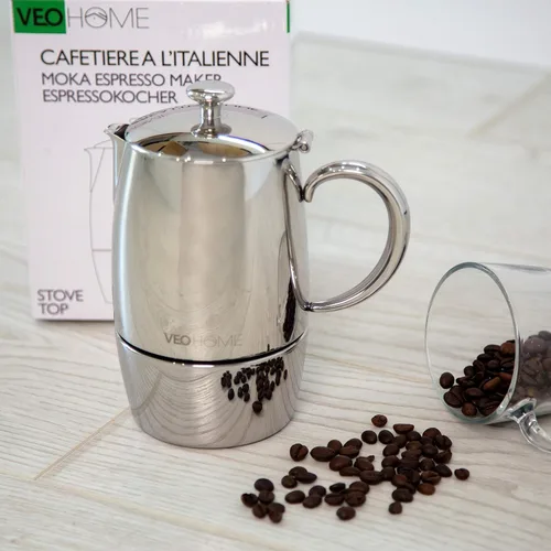 Vista 6 de VeoHome Cafetera espresso para estufa - l olla de inducción de acero inoxidable con múltiples estufas (10.1 fl oz)