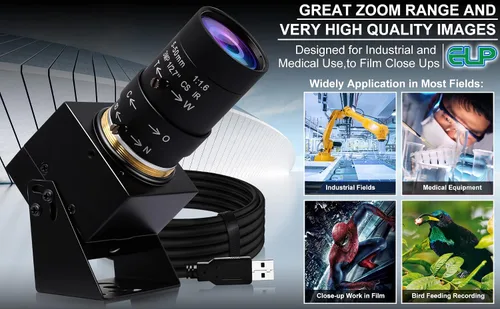 Vista 8 de ELP Cámara USB 4K con micrófono Zoom manual Cámara web de 0.197-1.969 in de enfoque variable Cámara de PC para computadora UVC USB2.0 Cámara web