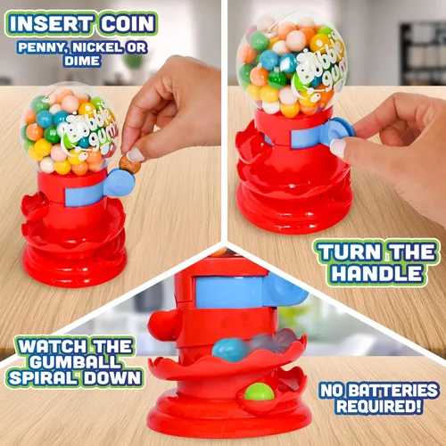 Vista 3 de Máquina de chicles Toymendous para niños con chicles - Dispensador de mini dulces de goma de mascar Alhóndiga para niños - Reciba colores rojo