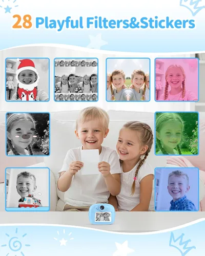 Vista 5 de Cámara de impresión instantánea para niños, cámara instantánea de video 1080P para niños con tarjeta SD de 32 GB, cámara de juguete, regalo de Azul