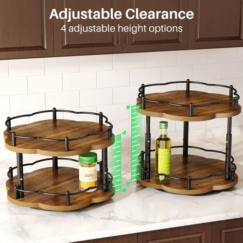 Vista 4 de Organizador de especias Lazy Susan para gabinete, organizador giratorio de especias de 2 niveles ajustable Lazy Susan organizador de especias