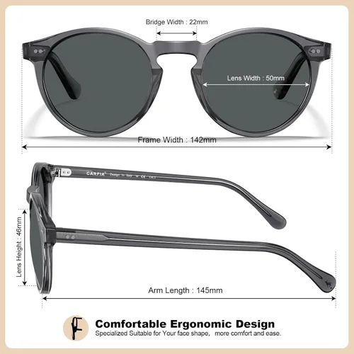 Vista 41 de CARFIA Gafas de sol redondas de acetato para hombre, polarizadas, protección UV, gafas de sol clásicas retro CA5289L