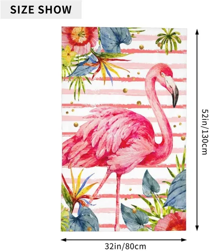 Vista 2 de Toalla hawaiana de flamenco rosa para baño, toalla de verano grande seca con hojas hawaianas de flores tropicales, 52 x 32 pulgadas, manta de playa