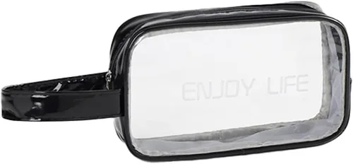 Vista 6 de Neceser de viaje, bolsa de aseo transparente con asa, bolsa de maquillaje impermeable para playa, viajes, gimnasio, Negro