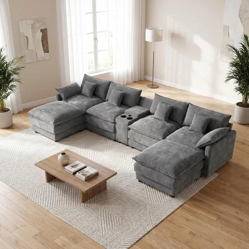 Vista 20 de ONEMMLION Cloud Couch - Sofá modular seccional en forma de U de 114 pulgadas, cómodos sofás seccionales para sala de estar, sofá moderno de felpilla