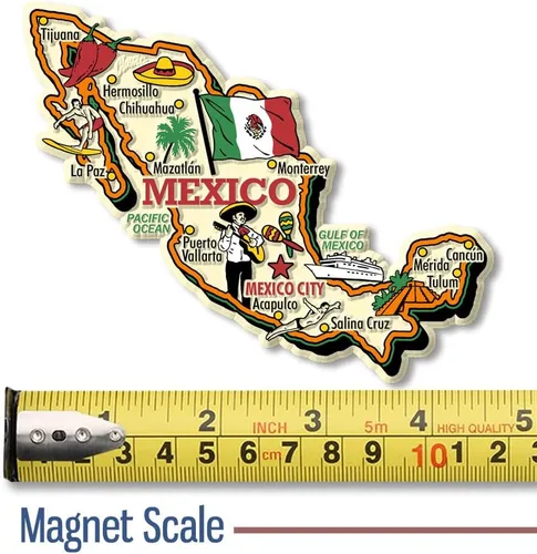Vista 2 de Imán de mapa de país gigante de México por Classic Magnets, recuerdos coleccionables de goma 3D estilo vintage y regalos fabricados en los Estados
