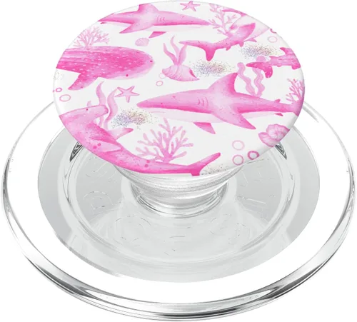 Vista 8 de Divertida cabeza de tiburón, cabeza de martillo, tiburón, lindo patrón de tiburón rosa, PopSockets intercambiables PopGrip