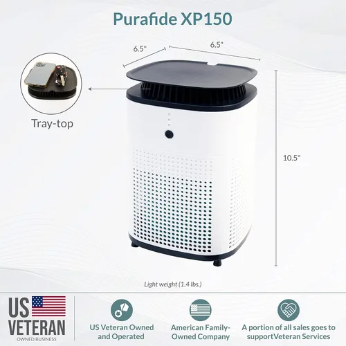 Vista 6 de XP150 - Purificador de aire de encimera con bandeja y parte superior de veteranos con aire de 360 grados, filtración de 3 etapas para hasta 460 pies