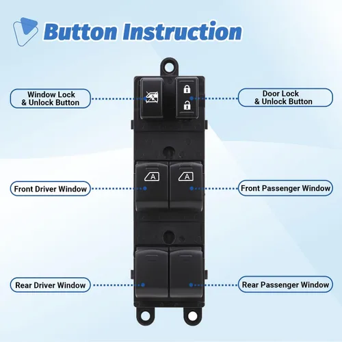 Vista 3 de Interruptor de control de elevalunas eléctrico compatible con Nissan Pathfinder 2007 2008 2009 2010 2011 2012 delantero izquierdo del lado