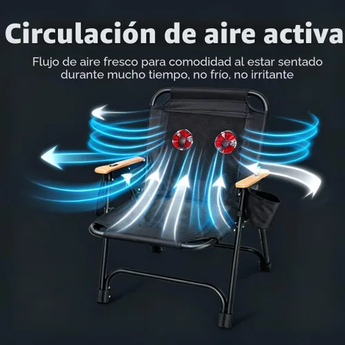 Vista 2 de Silla de camping con ventilador, ventiladores de refrigeración duales, silla plegable resistente de 500 libras, respaldo de malla transpirable
